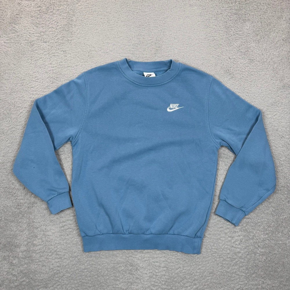 Nike Mens Crewneck Sweatshirt Blue Embroidered Logo Fleece Pullover Size L